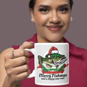 メリーおもしろいクリスマス釣りマス魚釣りサンタフィッシュ コーヒーマグカップ