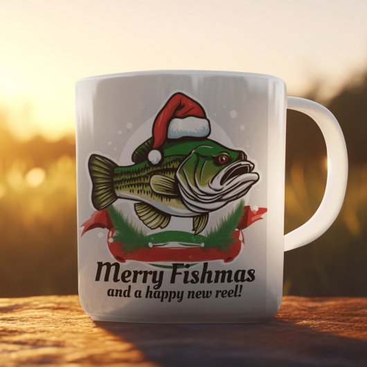 メリーおもしろいクリスマス釣りマス魚釣りサンタフィッシュ コーヒーマグカップ