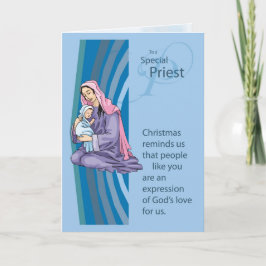 メリーおよび乳児イエス・キリストが付いている司祭のChristamsカード シーズンカード