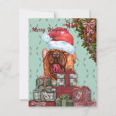メリーおー!ブルドッグおもしろいサンタハット ノートカード (正面)