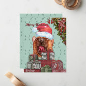 メリーおー!ブルドッグおもしろいサンタハット ノートカード (正面/裏面インサイチュ)