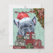メリーおー！ブルドッグフランスのサンタハットクリスマス ノートカード (正面)
