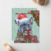 メリーおー！ブルドッグフランスのサンタハットクリスマス ノートカード (正面/裏面インサイチュ)