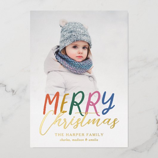 メリーお洒落カラフルクリスマスのフルフォト 箔シーズンカード (正面)