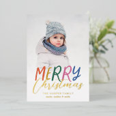 メリーお洒落カラフルクリスマスのフルフォト 箔シーズンカード (立ち正面)