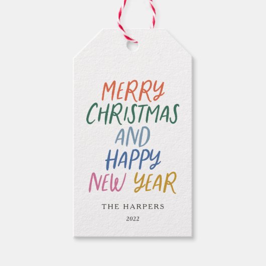 メリーお洒落カラフルクリスマス新年おめでとう ギフトタグ (正面)