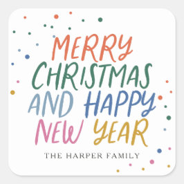 メリーお洒落カラフルクリスマス新年おめでとう スクエアシール