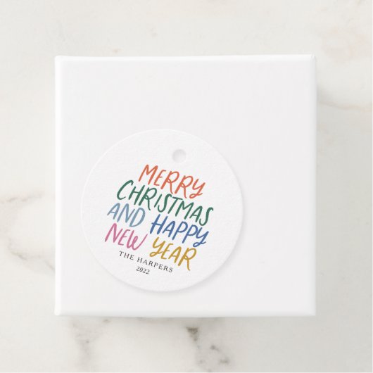 メリーお洒落カラフルクリスマス新年おめでとう フェイバータグ (インサイチュ)