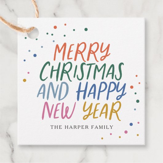 メリーお洒落カラフルクリスマス新年おめでとう フェイバータグ (正面)