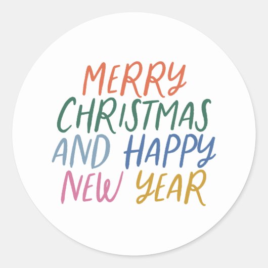 メリーお洒落カラフルクリスマス新年おめでとう ラウンドシール (正面)
