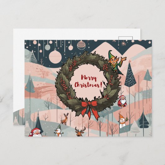 メリーお洒落クリスマスとフェスティバルリース ポストカード (正面/裏面)