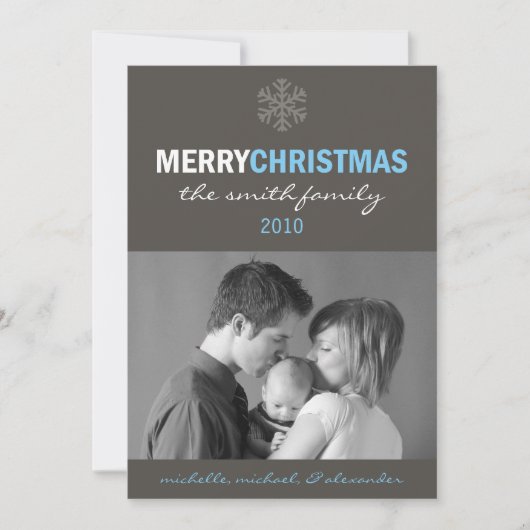 メリーお洒落クリスマスカード(雪片ブルー/グレー) シーズンカード (正面)