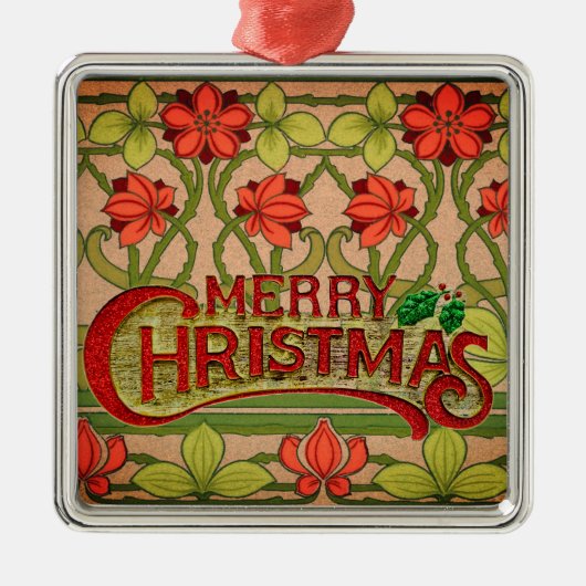 メリーかわいらしクリスマスアールヌーボービクトリアン メタルオーナメント (正面)