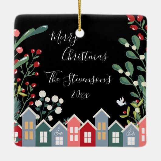 メリーかわいらしス・クリスマパーソナライズされたス名フローラ セラミックオーナメント (裏面)