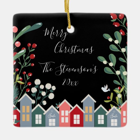 メリーかわいらしス・クリスマパーソナライズされたス名フローラ セラミックオーナメント (正面)