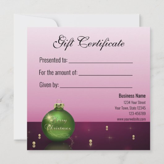 メリーきらめくクリスマスの木のボールのギフトカード (裏面)