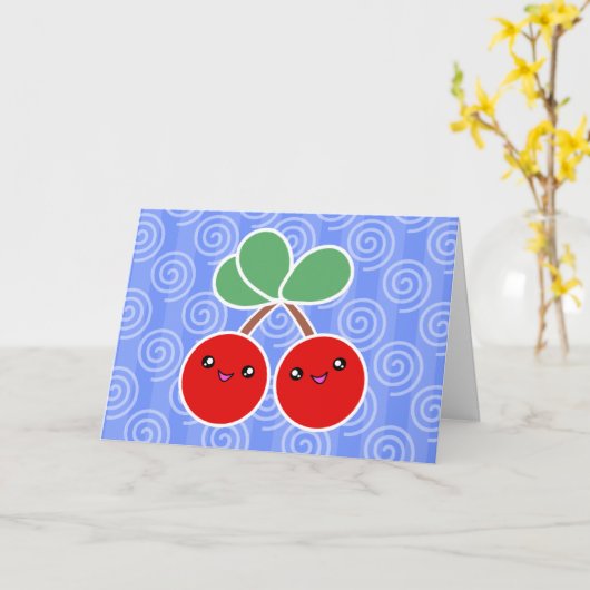 メリーさくらんぼかわいい誕生日カード カード (黄色い花)