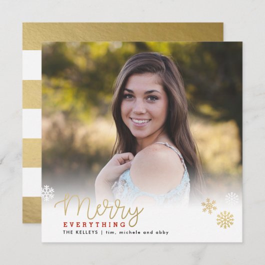メリーすべて金ゴールドの正方形の写真の休日カード シーズンカード (正面/裏面)