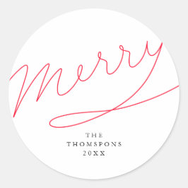 メリーでシンプルで赤い手の教養がある原稿のクリスマス ラウンドシール