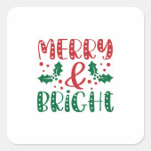 メリーでブライトな赤と緑のホーリー クリスマス スクエアシール (正面)