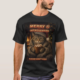 メリーで内向的な面白いクリスマス猫Tシャツ Tシャツ