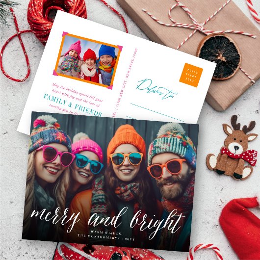 メリーで及び明るいおもしろいの原稿の休日の写真の郵便はがき シーズンポストカード