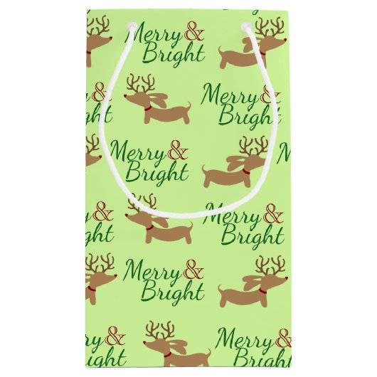 メリーで及び明るいウインナー犬のクリスマスのギフトバッグ スモールペーパーバッグ (裏面)