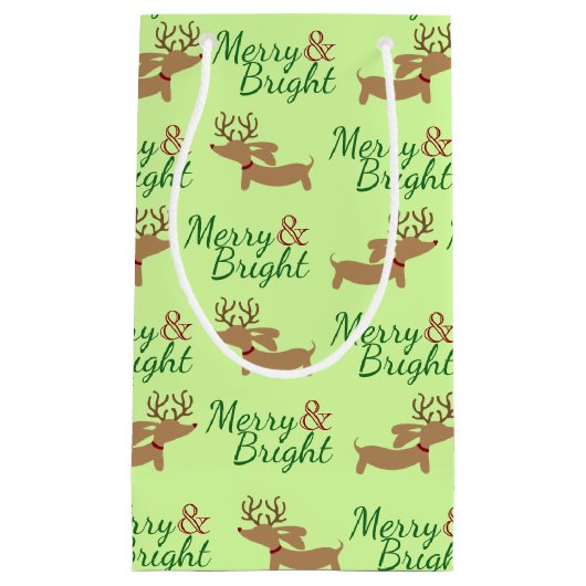 メリーで及び明るいウインナー犬のクリスマスのギフトバッグ スモールペーパーバッグ (正面)