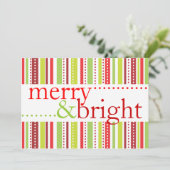 メリーで及び明るいクリスマスのストライプなパーティの招待状 招待状 (スタンド正面)