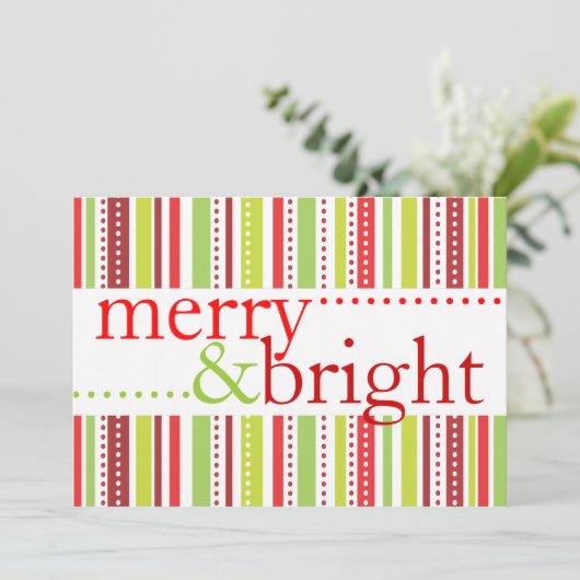 メリーで及び明るいクリスマスのストライプなパーティの招待状 招待状 (スタンド正面)