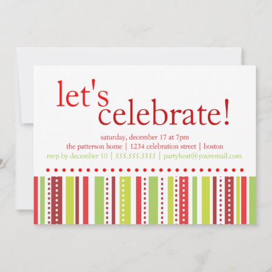 メリーで及び明るいクリスマスのストライプなパーティの招待状 招待状 (裏面)