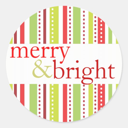 メリーで及び明るいクリスマスのストライプな休日のラベル ラウンドシール (正面)