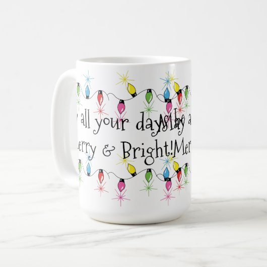 メリーで及び明るいクリスマスの照明のマグ コーヒーマグカップ (正面左)