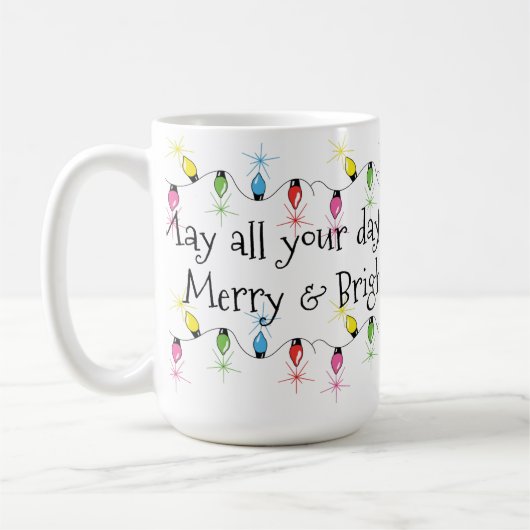 メリーで及び明るいクリスマスの照明のマグ コーヒーマグカップ (左)