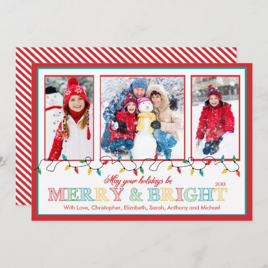 メリーで及び明るいクリスマスの照明3の写真の挨拶 シーズンカード (正面/裏面)