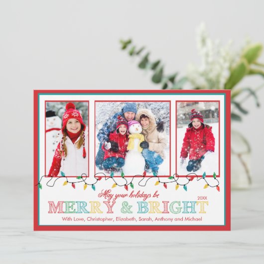 メリーで及び明るいクリスマスの照明3の写真の挨拶 シーズンカード (スタンド正面)