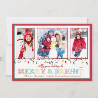 メリーで及び明るいクリスマスの照明3の写真の挨拶 シーズンカード