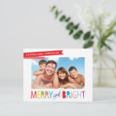 メリーで及び明るい家族写真のクリスマスのモダンなタイプ シーズンポストカード (スタンド正面)