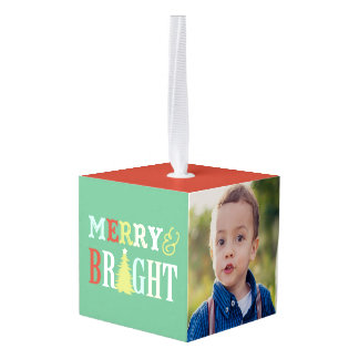 メリーで及び明るい3つの写真の立方体のクリスマスのオーナメント キューブオーナメント