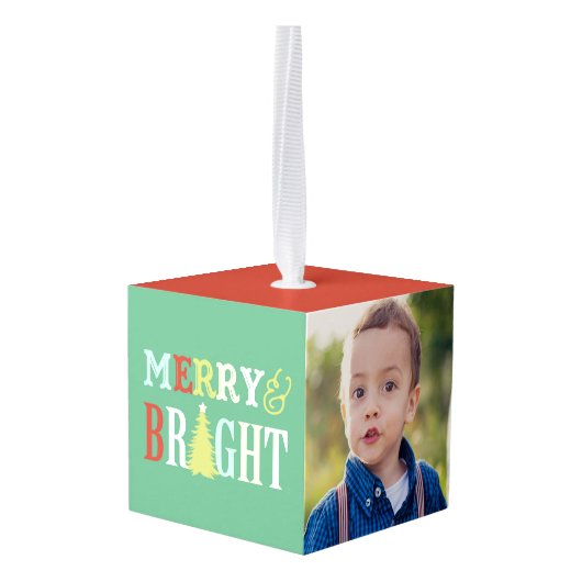 メリーで及び明るい3つの写真の立方体のクリスマスのオーナメント キューブオーナメント (裏面アングル)