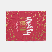 メリーで及び明るい|の赤|ののどの金ゴールドの星の姓 フリースブランケット (正面(横))