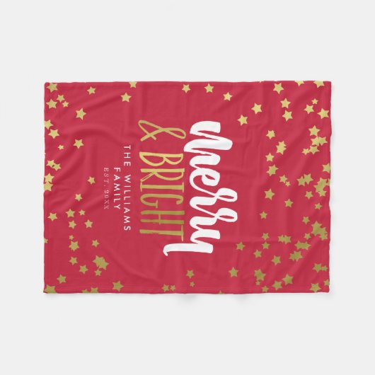 メリーで及び明るい|の赤|ののどの金ゴールドの星の姓 フリースブランケット (正面(横))