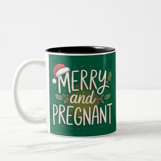 メリーで妊婦のクリスマス 妊娠の発表 ツートーンマグカップ (左)