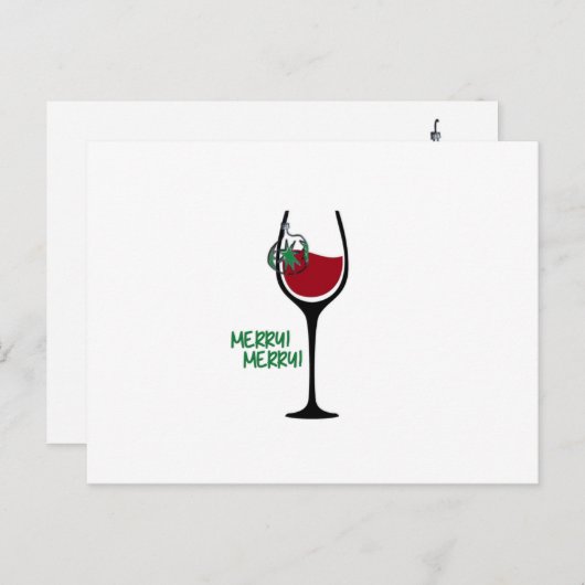 メリーで小さいクリスマスのワイングラスの郵便はがき(緑) シーズンポストカード (正面/裏面)