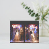 メリーで幸せなファッションのガウンの休日Windows NYC シーズンポストカード (スタンド正面)