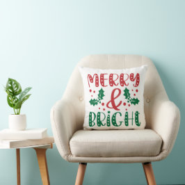 メリーで明るい赤と緑のヒイラギのクリスマス クッション