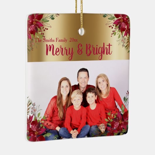 メリーで、明るいクリスマスのバーガンディの写真の休日 セラミックオーナメント (右)