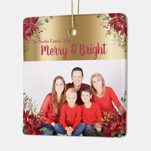 メリーで、明るいクリスマスのバーガンディの写真の休日 セラミックオーナメント (左)