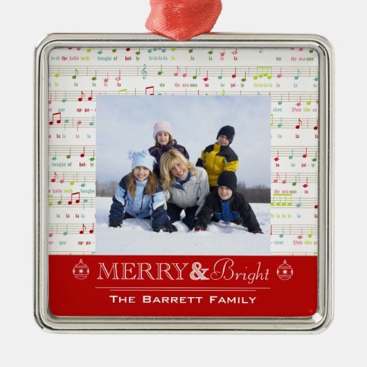 メリーで、明るいクリスマスの家族写真のオーナメント メタルオーナメント (正面)