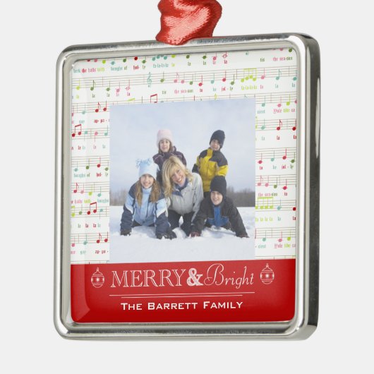 メリーで、明るいクリスマスの家族写真のオーナメント メタルオーナメント (左)
